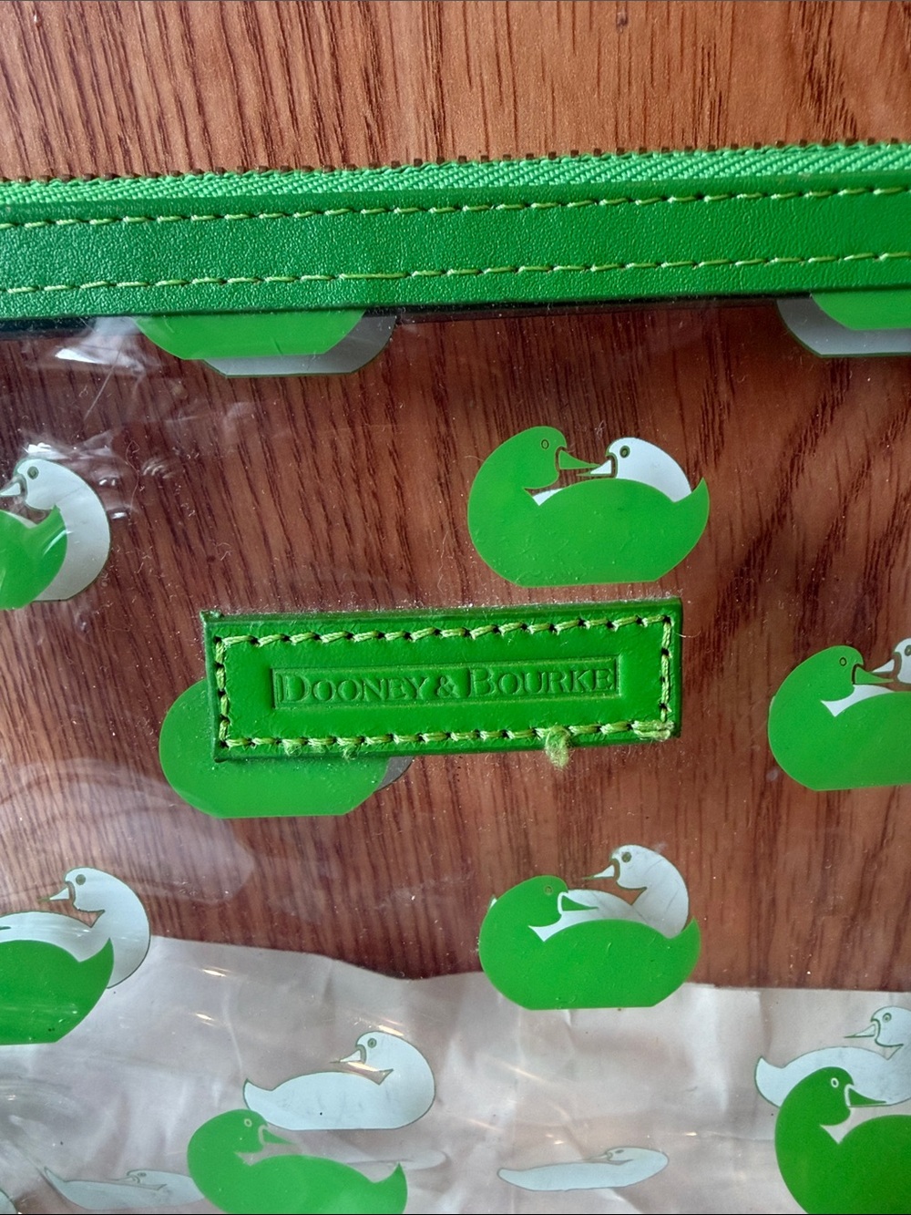 Dooney & Bourke Clear Tote and Pouch with Bright Green Ducks - Picture 6 of 7